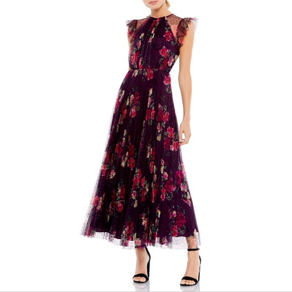 NEW $398 IEENA Mac Duggal‎ [ Small ] Floral Ruffle Fit Flare Tulle Dress #S576 - Picture 12 of 12